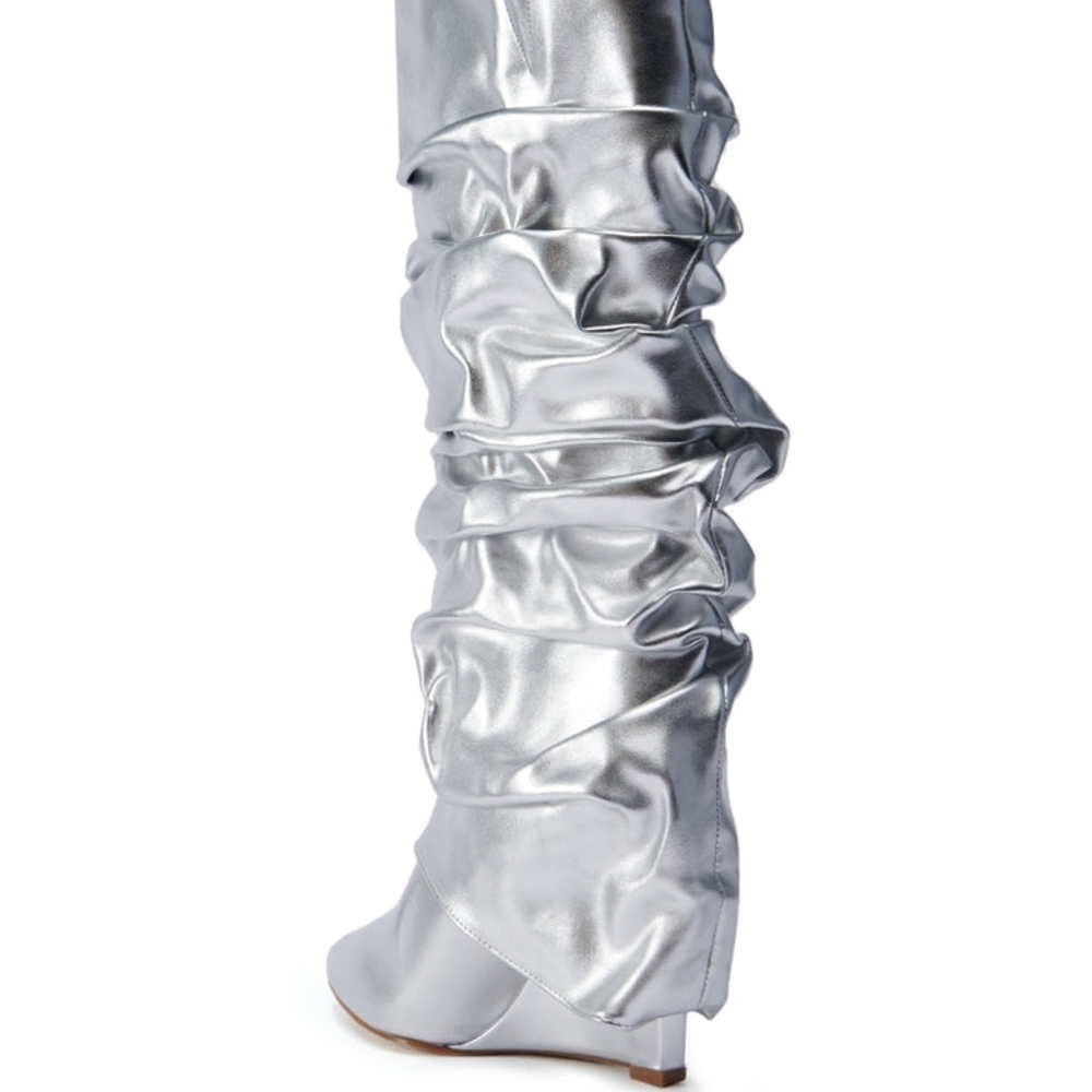 Azalea Wang "Glistening CoverGirl"  Metallic Silver Ankle Boots - Picture 8 of 11